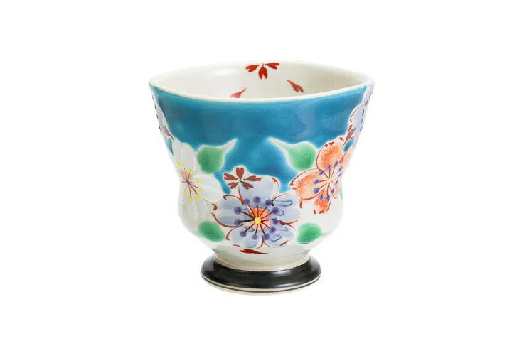 KUTANI JAPANESE YUNOMI CHERRY BLOSSOM BANQUET - BLUE/KOKUZOU KLIN