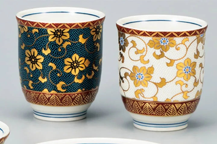 KUTANI WARE MATCHING COUPLE SET-TESEEN KARAKUSA DESIGN