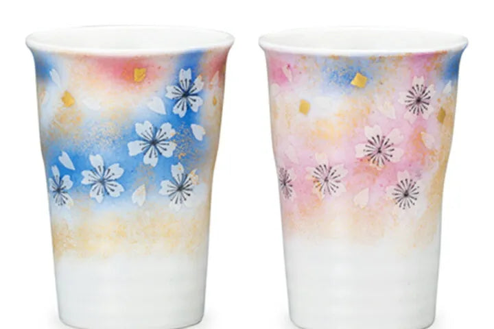KUTANI WARE PAIR OF FREE CUPS FLORAL DANCE