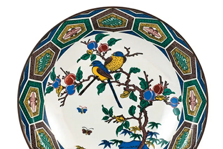 KUTANI WARE DECORATIVE PLATE - KO-KUTANI STYLE, JAPANESE TRADITIONAL CERAMIC ART