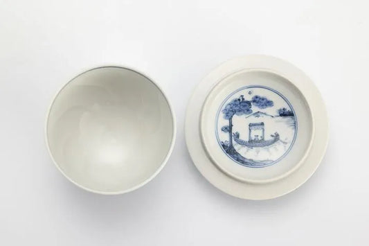 JAPANESE KUTANI WARE [IMPERIAL HOUSEHOLD PURVEYOR KILN] LIDDED TEA CUP SET – SHONZUI STYLE BY CHOZA YAMAMOTO