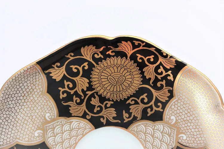 ARITA COFFEE CUP BLACK GROUND TEACUP WITH GOLD CHRYSANTHEMUM DESIGN/ TOKUKŌ KILN