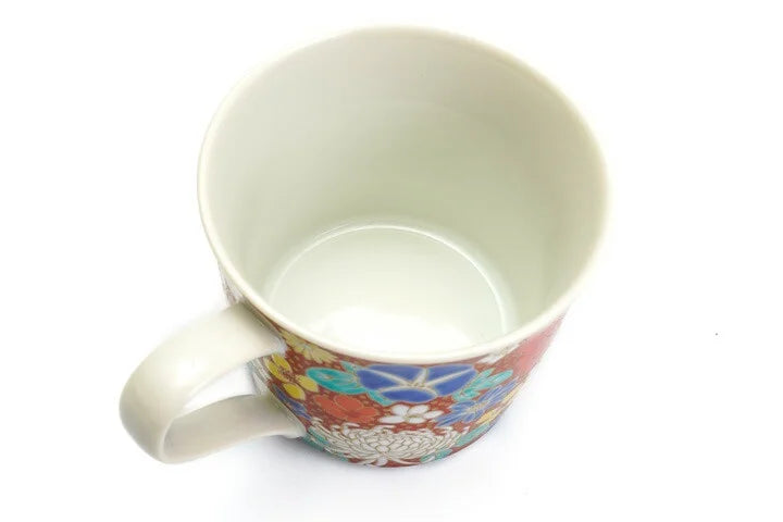 KUTANI WARE MUG – HAND-PAINTED ‘HANAZUME’ FLORAL PATTERN (RED) BY SEIKO KILN