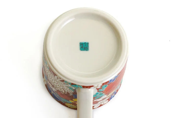 KUTANI WARE MUG – HAND-PAINTED ‘HANAZUME’ FLORAL PATTERN (RED) BY SEIKO KILN