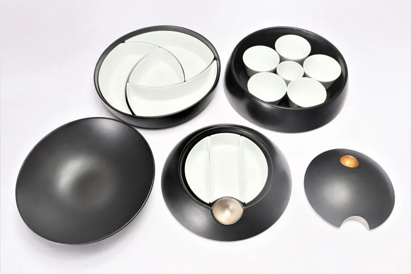 ARITA WARE  BLACK GLAZE FOUR-TIER JEWEL-SHAPED JUBAKO BENTO BOX – RISOGAMA KILN
