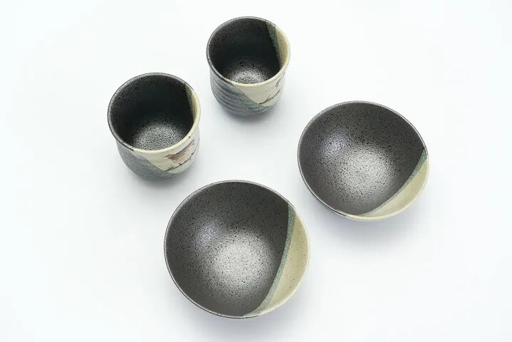 KUTANI WARE COUPLE DINING SET “FORTUNATE SPARROWS” (4-PIECE SET) / TOSHITO NAKAMURA
