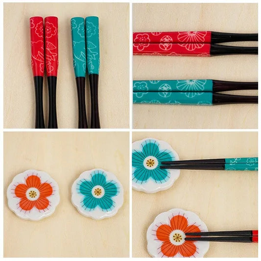 JAPAN KUTANI CHOPSTICK RESTS [RED & GREEN] / HARE-KUTANI