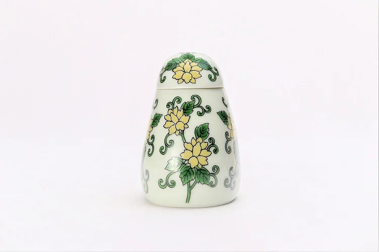 JAPANESE SAUCE DISPENSER ARITA NISHIKI GREEN ARABESQUE KINGFISHER-SHAPED / KOURAKU KILN