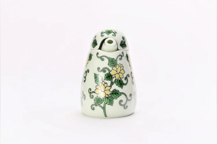 JAPANESE SAUCE DISPENSER ARITA NISHIKI GREEN ARABESQUE KINGFISHER-SHAPED / KOURAKU KILN