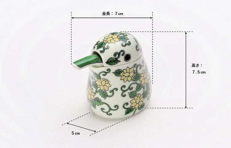 JAPANESE SAUCE DISPENSER ARITA NISHIKI GREEN ARABESQUE KINGFISHER-SHAPED / KOURAKU KILN