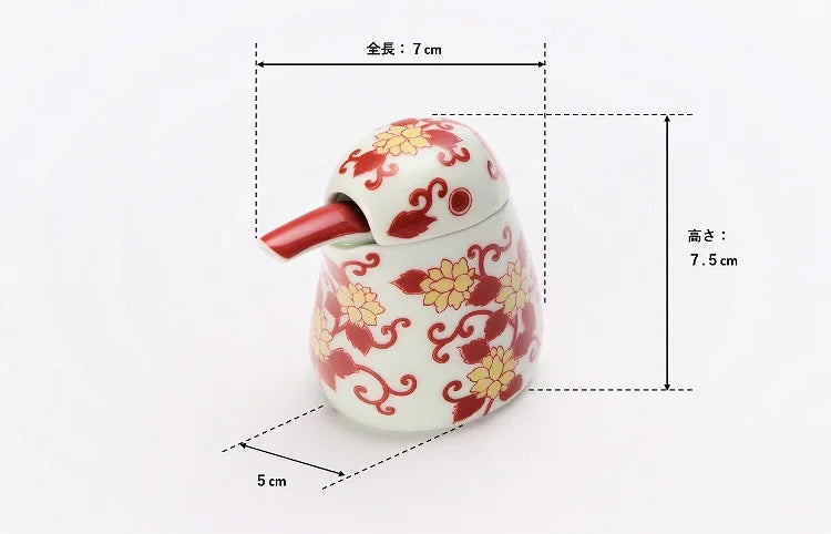 KUTANI WARE KINGFISHER ORNAMENT – NISHIKI RED KARAKUSA