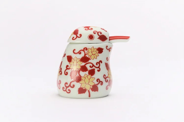 KUTANI WARE KINGFISHER ORNAMENT – NISHIKI RED KARAKUSA