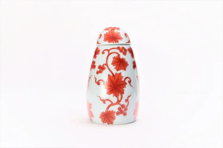 ARITA WARE NISHIKI RED ARABESQUE KINGFISHER-SHAPED SOY SAUCE DISPENSER / KOURAKU KILN