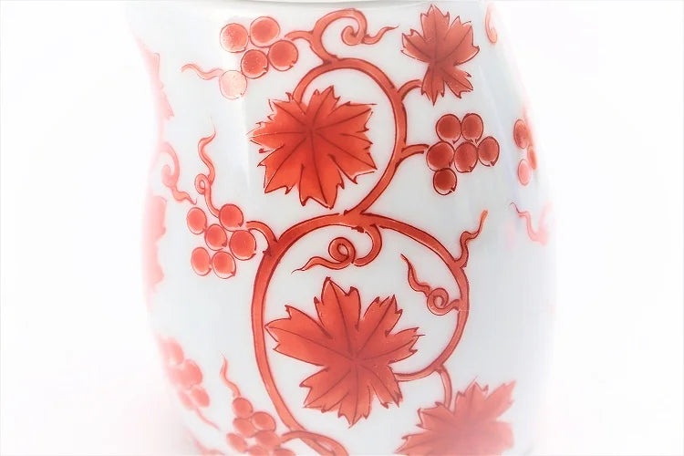 ARITA WARE NISHIKI RED ARABESQUE KINGFISHER-SHAPED SOY SAUCE DISPENSER / KOURAKU KILN