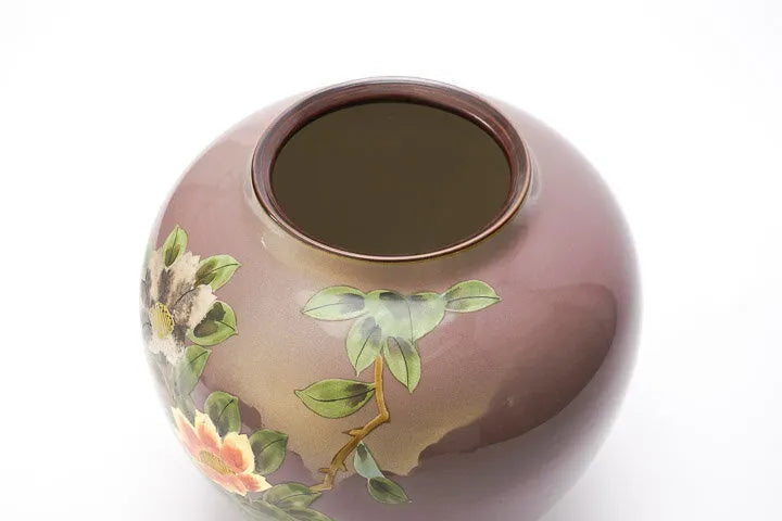 JAPANESE FLOWER VASE KUTANI CAMELLIA IN GOLD LEAF
