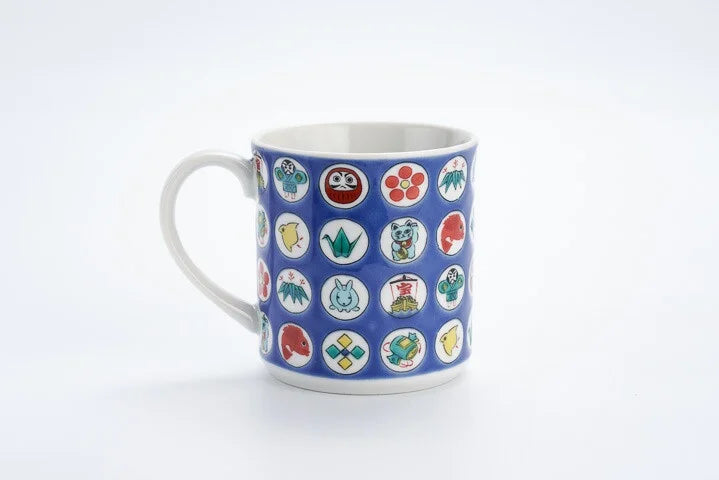 KUTANI JAPANESE MUG CUP CIRCULAR TREASURE PATTERN /SEIKOU KLIN