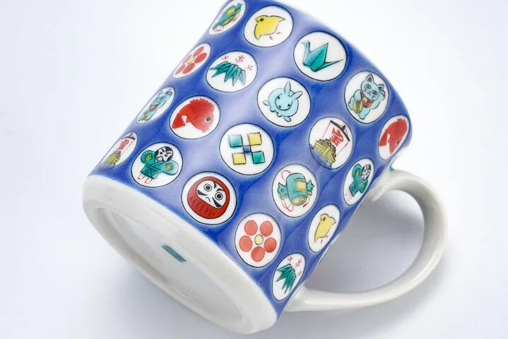 KUTANI JAPANESE MUG CUP CIRCULAR TREASURE PATTERN /SEIKOU KLIN