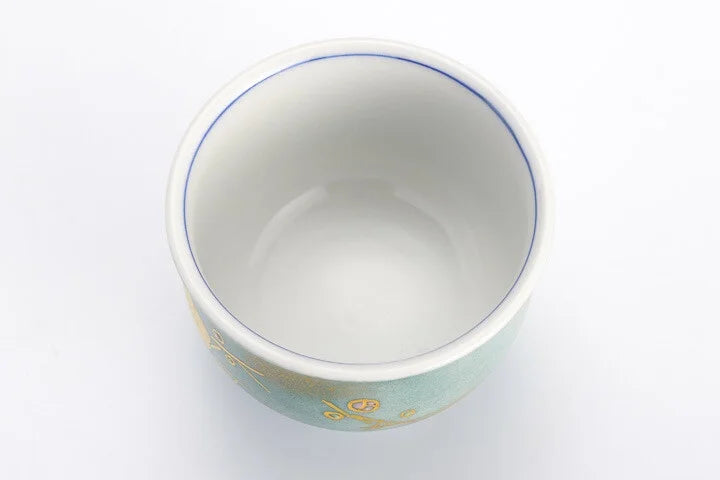 KUTANI WARE COLORED GOLD COLOR SAKAZUKI PLUM CREST INDIGO AND WHITE/ KINZAN KLIN