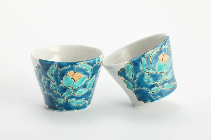 KUTANI WARE SAKE SET PEONY BLUE/TSUYOSHI SATOU