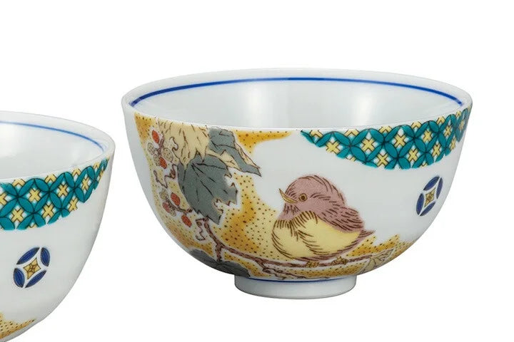 JAPANESE KUTANI RICE BOWL SET - KOMON YOSHIDAYA SPARROW DESIGN