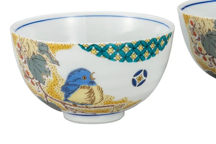 JAPANESE KUTANI RICE BOWL SET - KOMON YOSHIDAYA SPARROW DESIGN