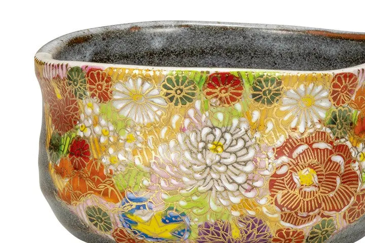 KUTANI WARE MATCHA BOWL CHAWAN KIN-HANAZUME