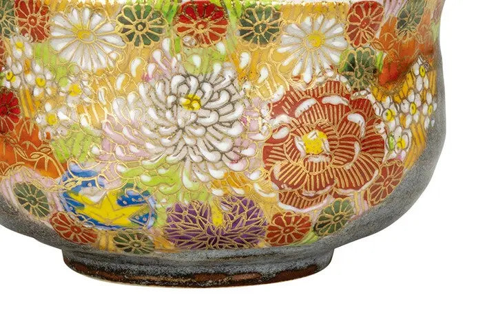 KUTANI WARE MATCHA BOWL CHAWAN KIN-HANAZUME