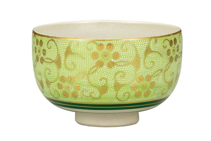 KUTANI WARE MATCHA BOWL (CHAWAN) - SHIROCHIBU TESSEN KIMIDORI,