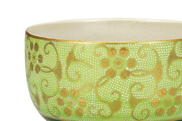 KUTANI WARE MATCHA BOWL (CHAWAN) - SHIROCHIBU TESSEN KIMIDORI,