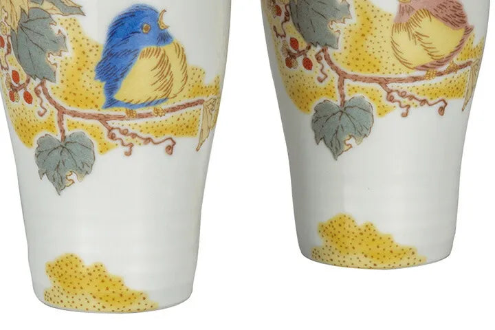 KUTANI WARE PAIR OF FREE CUPS KOMON YOSHIDAYA SPARROW