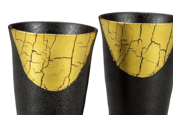 KUTANI WARE GOLD LEAF JAPANESE FREE CUP PAIR
