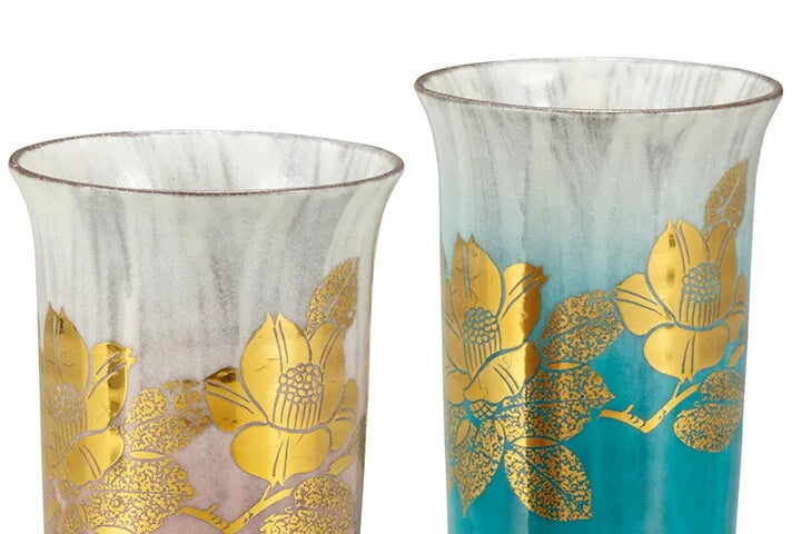KUTANI WARE PAIR OF FREE CUPS GENUINE GOLD CAMELLIA