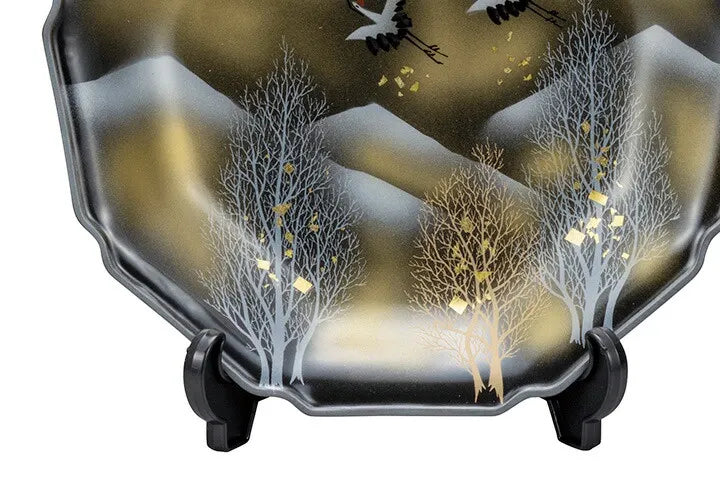 KUTANI WARE DECORATIVE PLATE - KIDACHI TSURU DESIGN, TRADITIONAL JAPANESE CRANE MOTIF