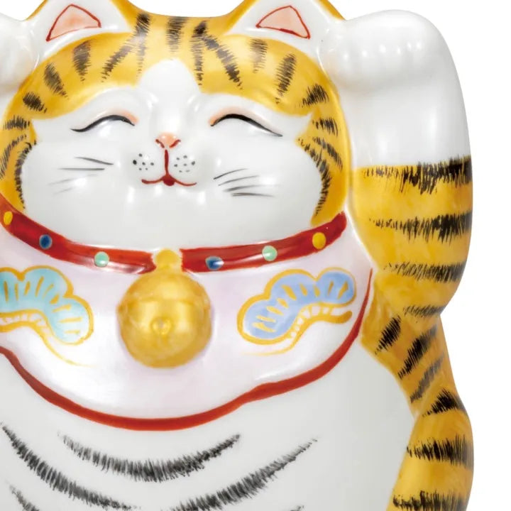 KUTANI JAPANESE LUCKY CATBOTH-PAWS BECKONING CAT WITH GOLD ACCENTS