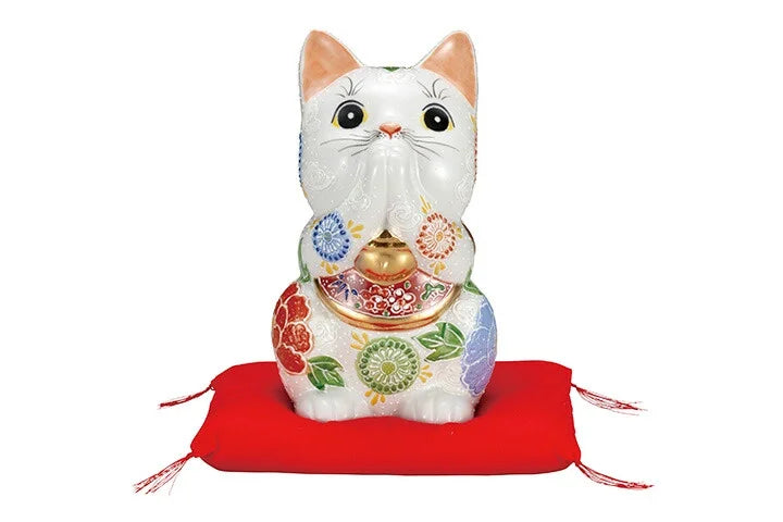 KUTANI WARE 6-INCH PRAYING CAT (MANEKI NEKO) SHIROMORI