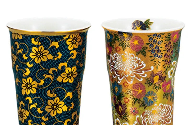 JAPANESE KUTANI PAIR OF FREE CUPS TWO STYLES OF KUTANI