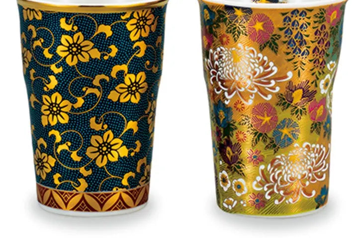 JAPANESE KUTANI PAIR OF FREE CUPS TWO STYLES OF KUTANI