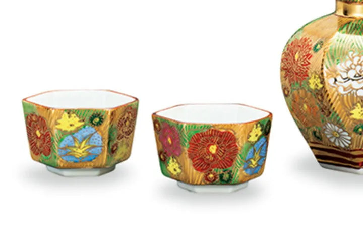 KUTANI JAPANESE SAKE SET GOLD HANA-ZUME /KOYO KLIN