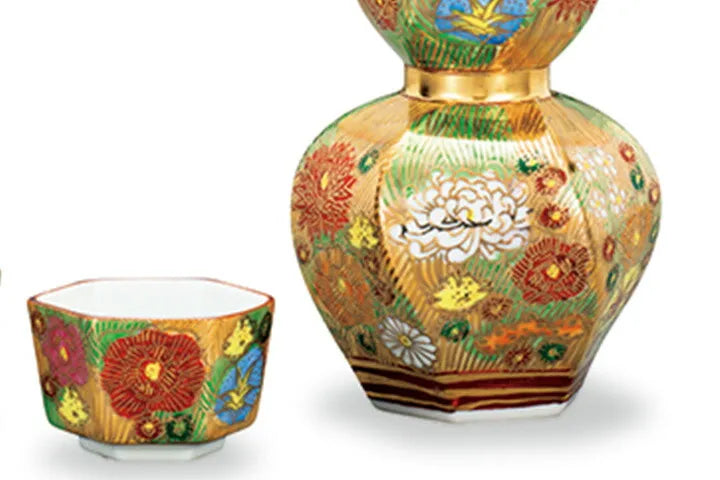 KUTANI JAPANESE SAKE SET GOLD HANA-ZUME /KOYO KLIN