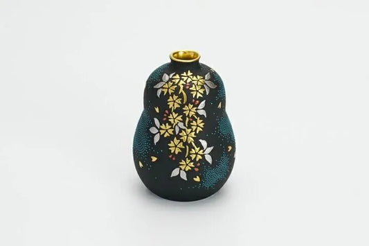 KUTANI WARE FLOWER VASE – SHIROKIN-MORI WEEPING CHERRY BLOSSOMS WITH AO-CHIBU BY KINGYOKU NAKATA