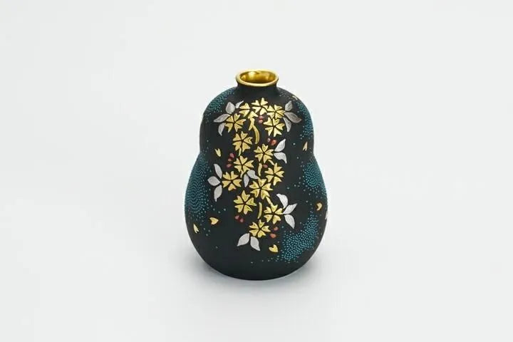 KUTANI WARE FLOWER VASE – SHIROKIN-MORI WEEPING CHERRY BLOSSOMS WITH AO-CHIBU BY KINGYOKU NAKATA