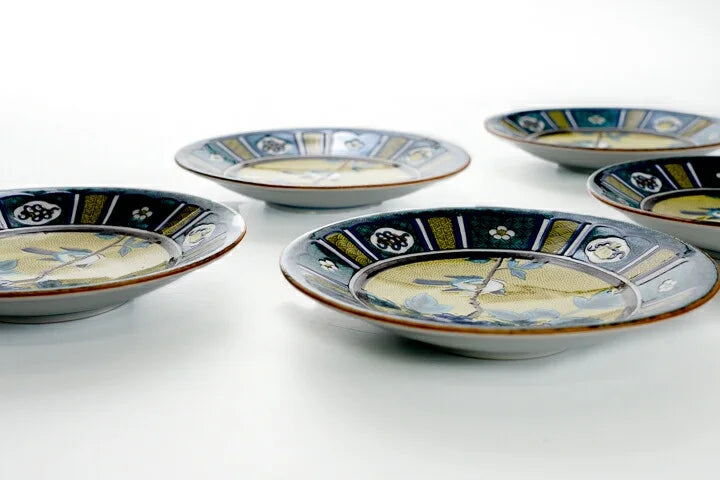 KUTANI JAPANESE PLATE SET YOSHIDAYA-STYLE PARTITIONED PEONY WITH BIRD/ SEIKOU KLIN