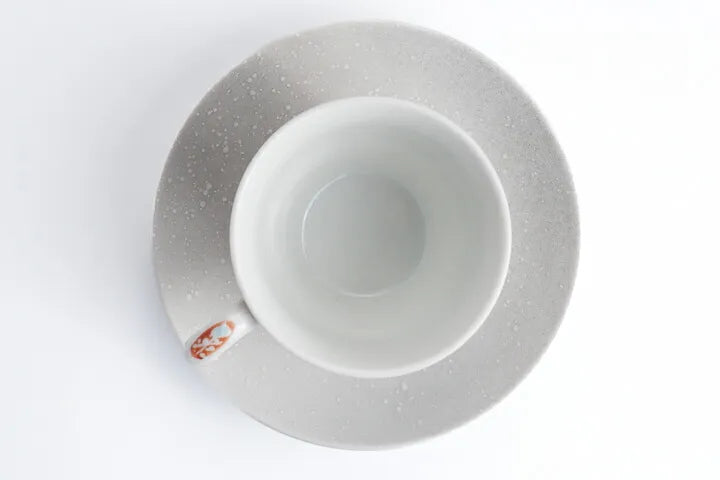 KUTANI COFFEE CUP & SAUCER SET – TWO SPARROWS IN SNOW MOTIF BY TOSHITO NAKAMURA
