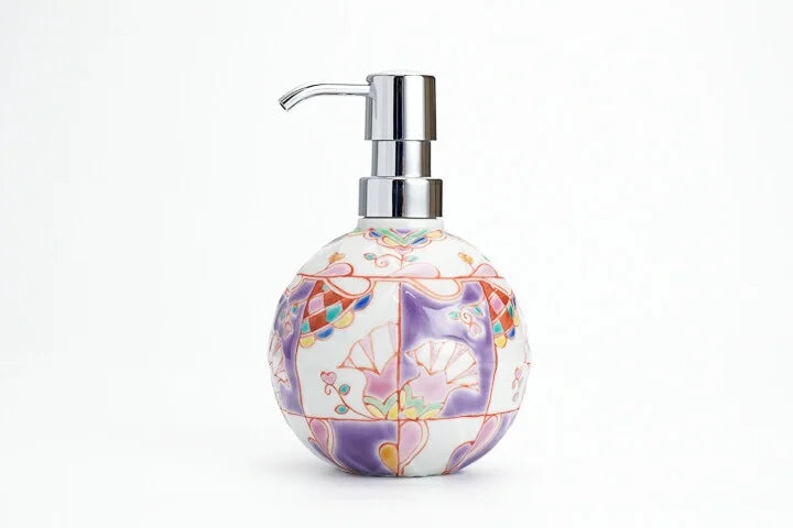KUTANI WARE SOAP BOTTLE FLOATING FLOWER ART LAVENDER / GINSYUU KLIN