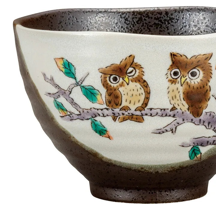 KUTANI WARE OWL OCHAZUKE BOWL  JAPANESE CERAMIC TEA RICE BOWL MADE IN JAPAN