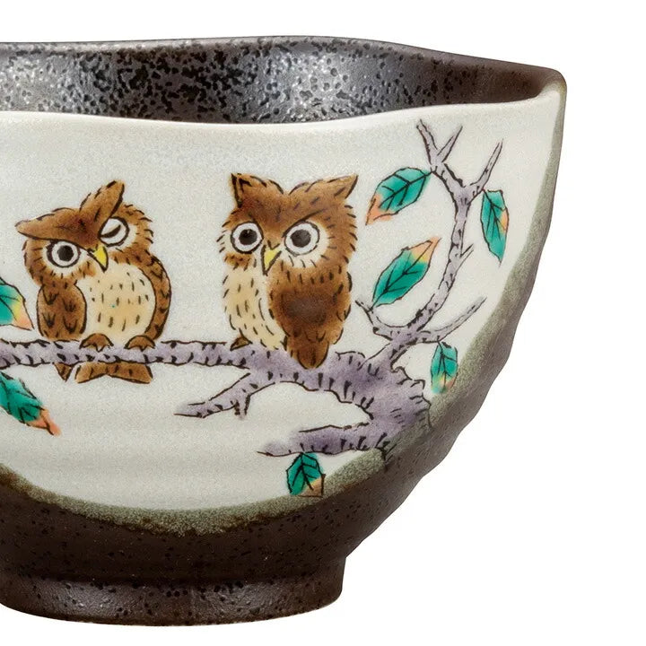 KUTANI WARE OWL OCHAZUKE BOWL  JAPANESE CERAMIC TEA RICE BOWL MADE IN JAPAN