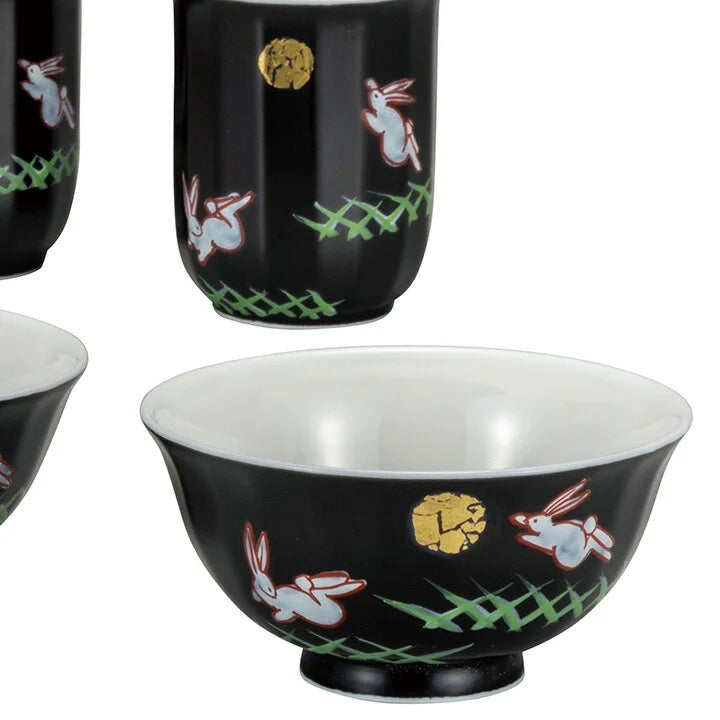 KUTANI WARE PAIR RICE BOWL SET (MUKUZOROI) TSUKI USAGI (MOON RABBIT) DESIGN