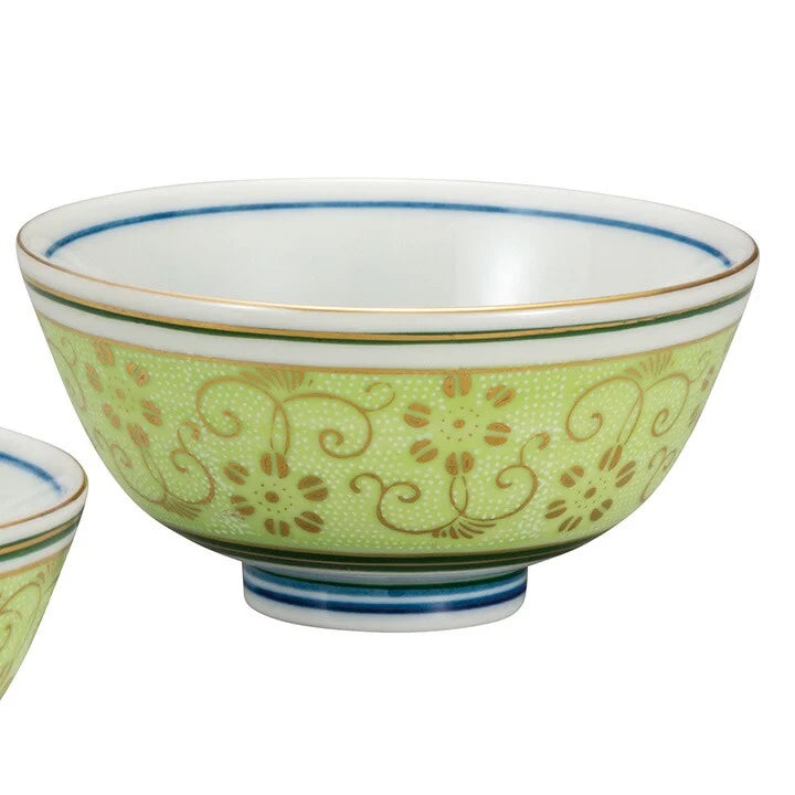 JAPANESE KUTANI RICE BOWL SET - SHIROCHIBU TESSEN YELLOW-GREEN
