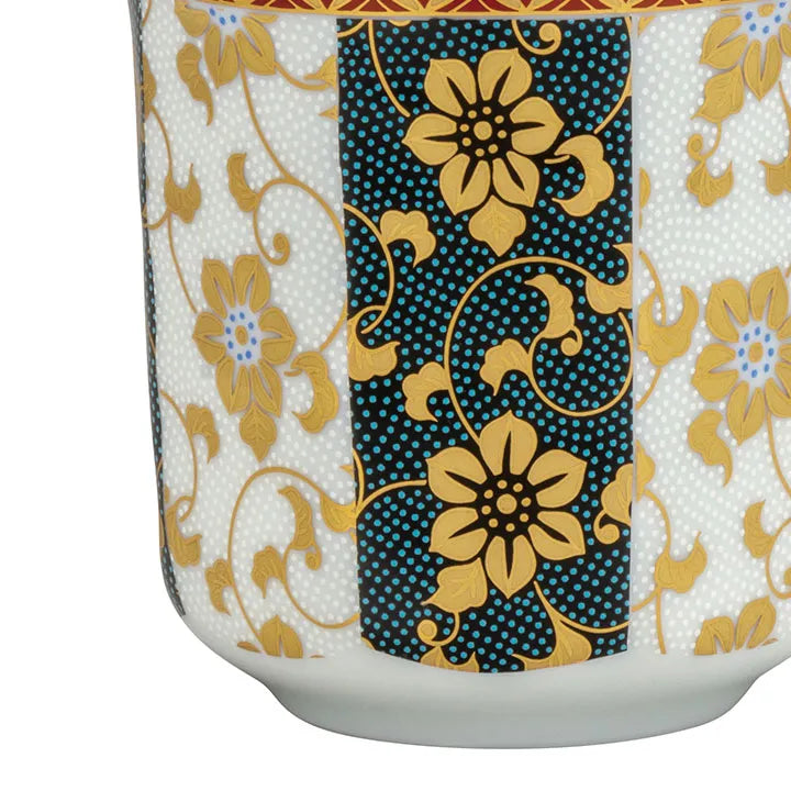 JAPANESE KUTANI WARE TEACUP – BLUE & WHITE BEADED CLEMATIS (TESSEN) DESIGN