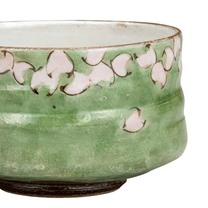 KUTANI WARE MATCHA BOWL CHAWAN- FLOWER SAKURA, TRADITIONAL JAPANESE CERAMIC ART